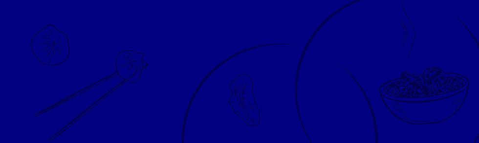 Spoon, bowl, and curved lines. Dark blue objects set on blue background.